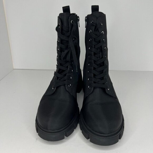 Womens HYPE05S1 Black Fabric Lace Up Side Zip Chunky Size 10M Ankle Combat Boots - Picture 3 of 9